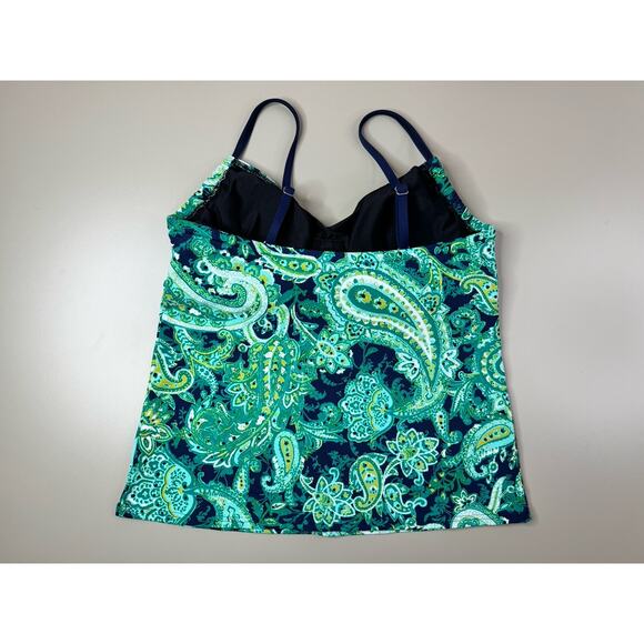 Lands' End Womens Tankini Swimsuit Top 12 Green Black Paisley Underwired Classic - Picture 9 of 15